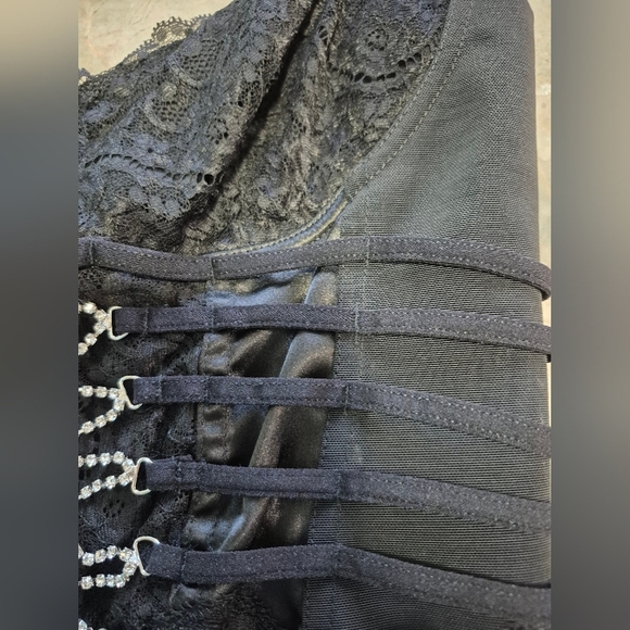 Y2K retro 2000s 2010s coquette college Black Lace Corset Top with Strappy Back - Picture 5 of 10